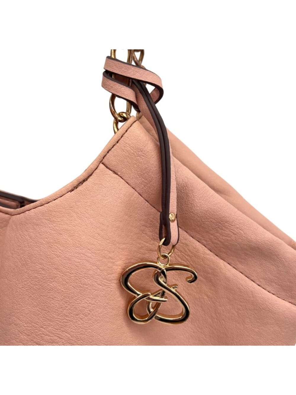 Jessica Simpson Blush Pink Tote Bag With Gold Chain Detail Leopard Print Lining - Picture 3 of 16